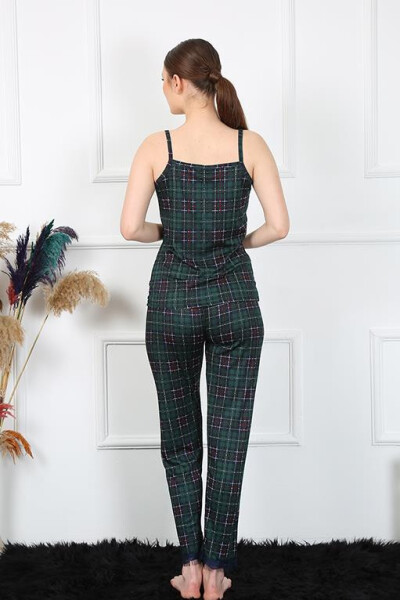 Women's Rope Strap Green Plaid Pajamas Set 4135 - 4