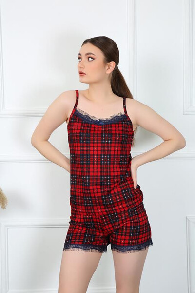 Women's Rope Strap Plaid Shorts Set 3599 - 1