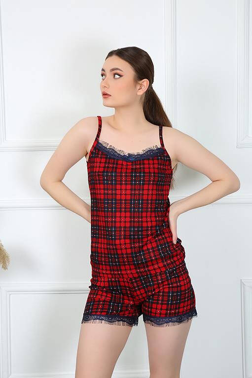 Women's Rope Strap Plaid Shorts Set 3599 - 1