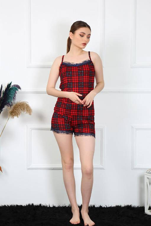 Women's Rope Strap Plaid Shorts Set 3599 - 3