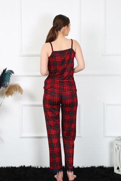 Women's Rope Strap Red Plaid Pajamas Set 4135 - 4