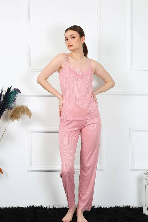 Women's Rope Strap Salmon Pajamas Set 4136 - 3