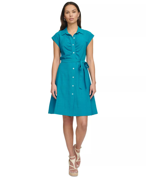 Women's Ruched A-Line Shirtdress Gulf Blue - 1