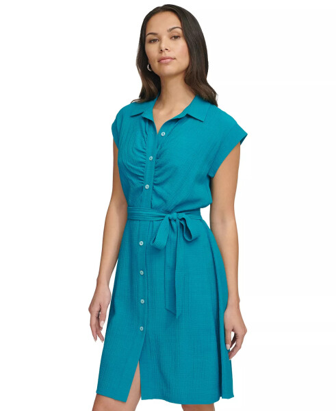 Women's Ruched A-Line Shirtdress Gulf Blue - 3