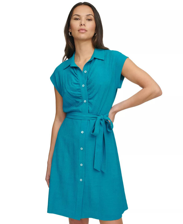 Women's Ruched A-Line Shirtdress Gulf Blue - 4