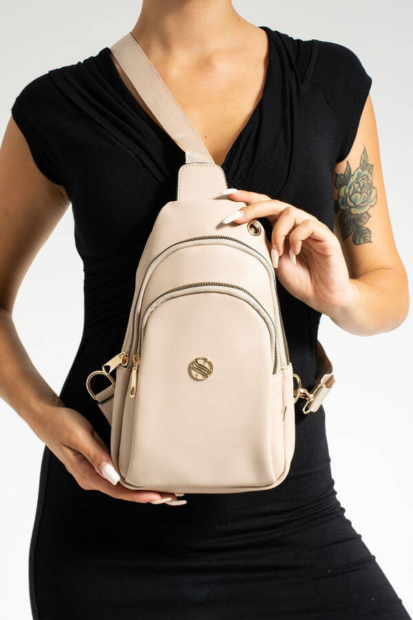 Women's Sand Beige Crossbody Bag with Gold Accessory Earphone Outlet Waist and Chest Bag Bodyba - 24