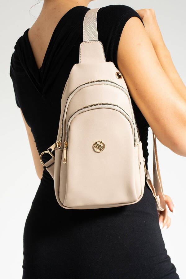 Women's Sand Beige Crossbody Bag with Gold Accessory Earphone Outlet Waist and Chest Bag Bodyba - 25