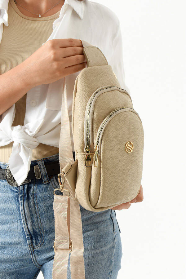 Women's Sand Beige Crossbody Bag with Gold Accessory Earphone Outlet Waist and Chest Bag Bodyba - 3