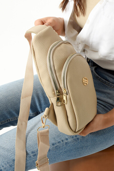 Women's Sand Beige Crossbody Bag with Gold Accessory Earphone Outlet Waist and Chest Bag Bodyba - 4