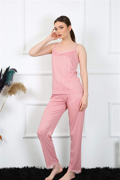 Women's Satin Strap Salmon Pajama Set 4136 - 2