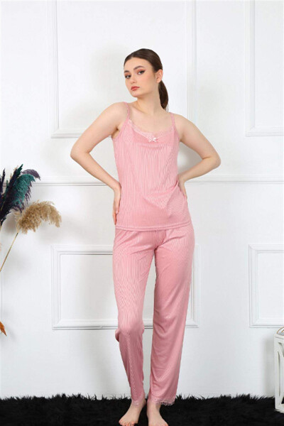 Women's Satin Strap Salmon Pajama Set 4136 - 3