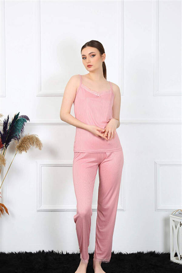 Women's Satin Strap Salmon Pajama Set 4136 - 5