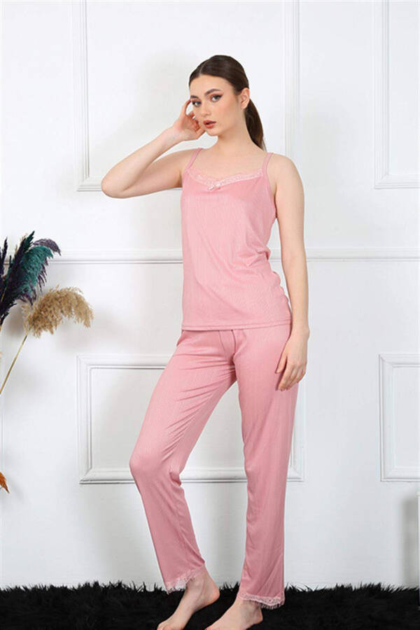 Women's Satin Strap Salmon Pajama Set 4136 - 6