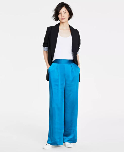 Women's Satin Wide-Leg Pajama Pants, Created for Macy's Blue Jade - 1