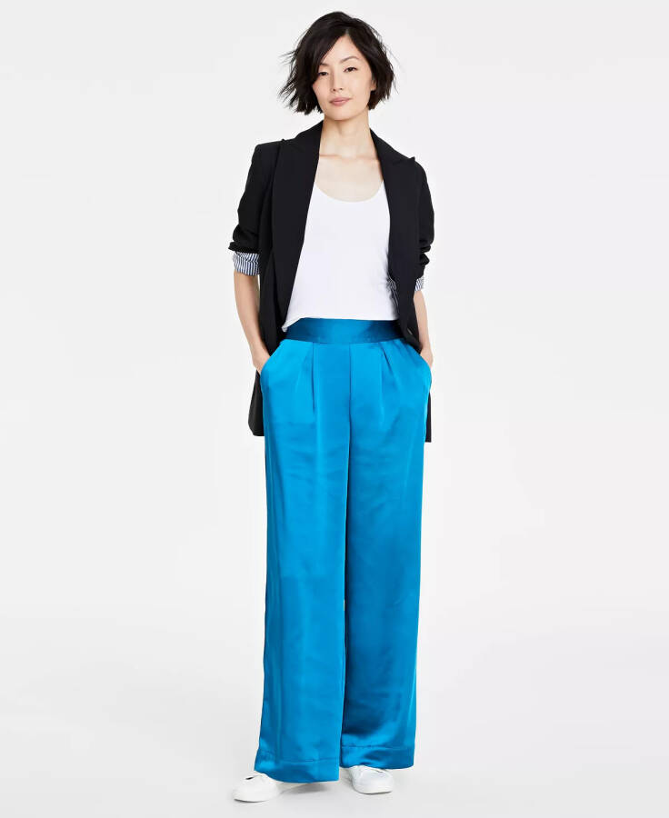 Women's Satin Wide-Leg Pajama Pants, Created for Macy's Blue Jade - 1