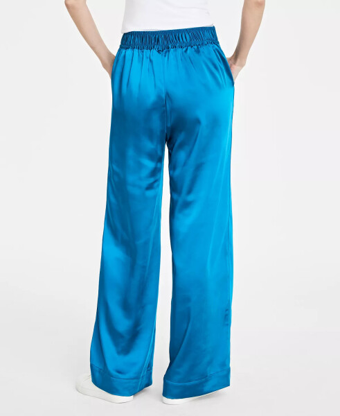 Women's Satin Wide-Leg Pajama Pants, Created for Macy's Blue Jade - 2