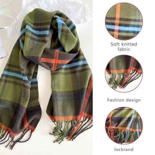 Women's Scarf Classic Tassel Plaid Super Soft Classic Cashmere Feel Fall Winter Scarves Tartan Warm Chunky Wrap Shawl - 22