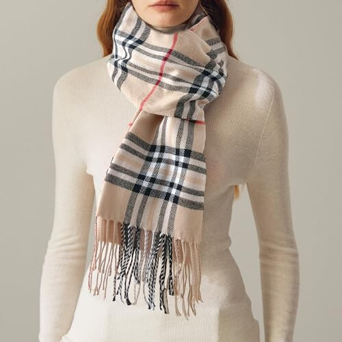 Women's Scarf Classic Tassel Plaid Super Soft Classic Cashmere Feel Fall Winter Scarves Tartan Warm Chunky Wrap Shawl - 16