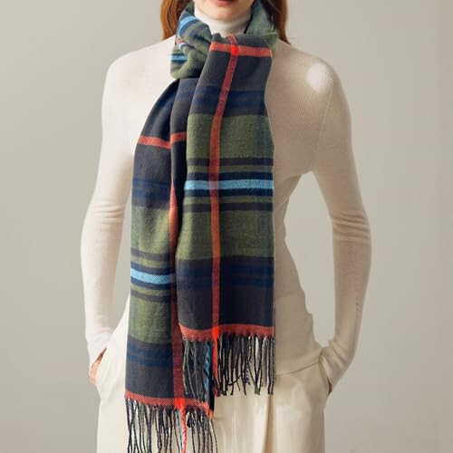 Women's Scarf Classic Tassel Plaid Super Soft Classic Cashmere Feel Fall Winter Scarves Tartan Warm Chunky Wrap Shawl - 9