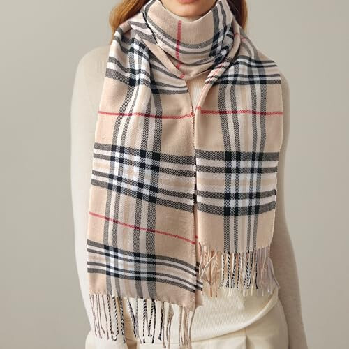 Women's Scarf Classic Tassel Plaid Super Soft Classic Cashmere Feel Fall Winter Scarves Tartan Warm Chunky Wrap Shawl - 3