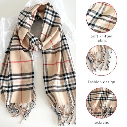 Women's Scarf Classic Tassel Plaid Super Soft Classic Cashmere Feel Fall Winter Scarves Tartan Warm Chunky Wrap Shawl - 5