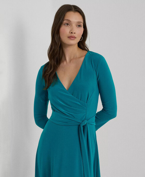 Women's Self-Belt Three-Quarter Sleeve Surplice Jersey Dress Blue - 4