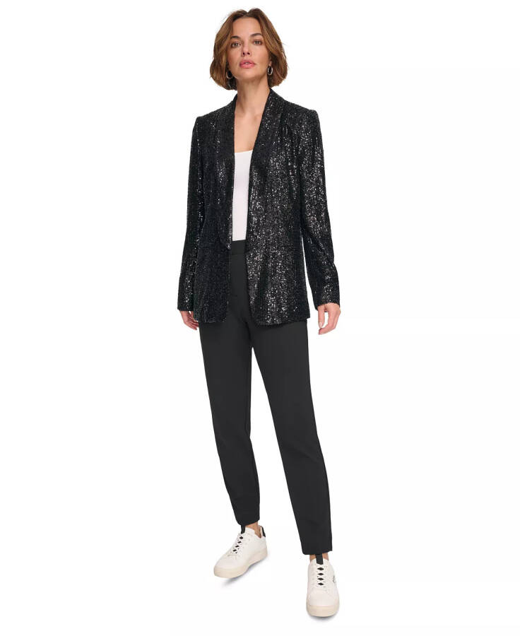 Women's Sequin Open-Front Shawl-Collar Blazer Black - 1