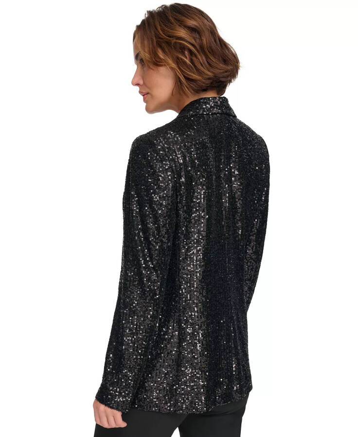 Women's Sequin Open-Front Shawl-Collar Blazer Black - 2