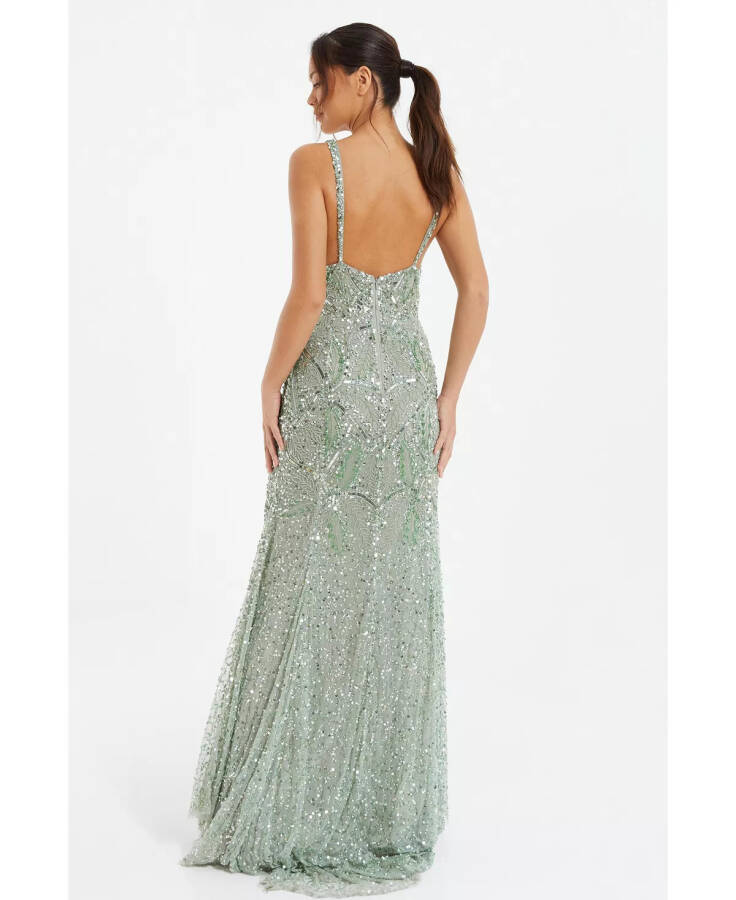 Women's Sequin V-Neck Strappy Evening Dress Green - 5