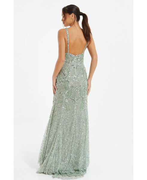 Women's Sequin V-Neck Strappy Evening Dress Green - 2