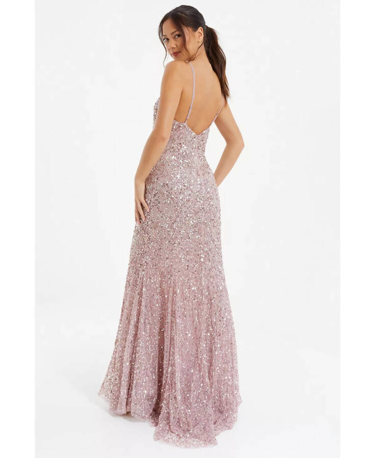 Women's Sequin V-Neck Strappy Evening Dress Pink - 2