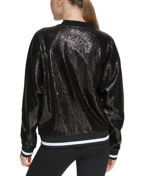 Women's Sequin Zip-Front Bomber Jacket Black - 2