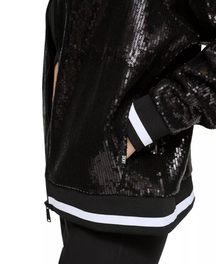 Women's Sequin Zip-Front Bomber Jacket Black - 5