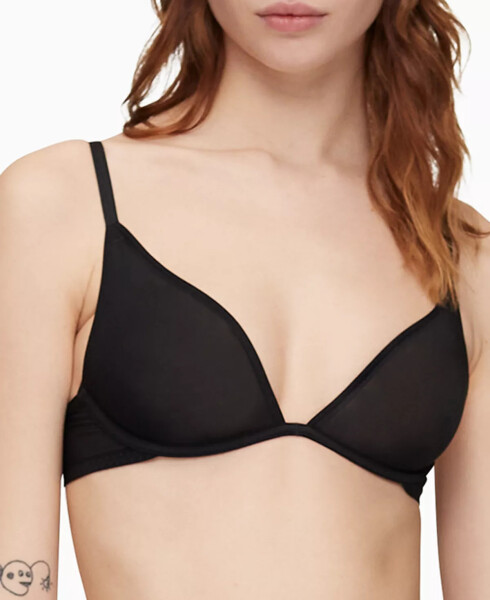 Women's Sheer Marquisette Unlined Plunge Bra QF6727 UB1 Black - 1