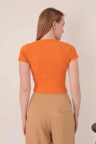 Women's Short Sleeve Blouse with Dropped Front - Orange - 4