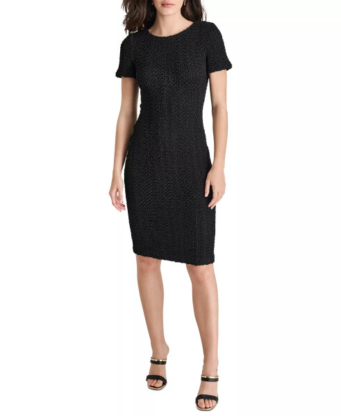 Women's Short-Sleeve Boat-Neck Sheath Dress Black - 1