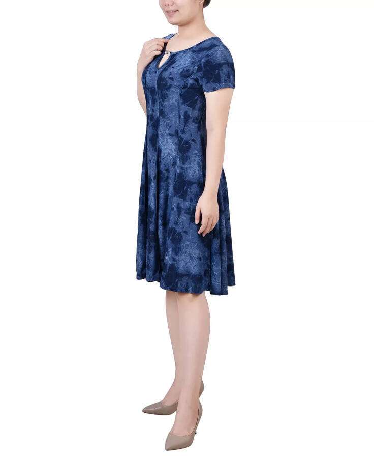 Women's Short Sleeve Jacquard Knit Seamed Dress Denim Tie Dye - 3