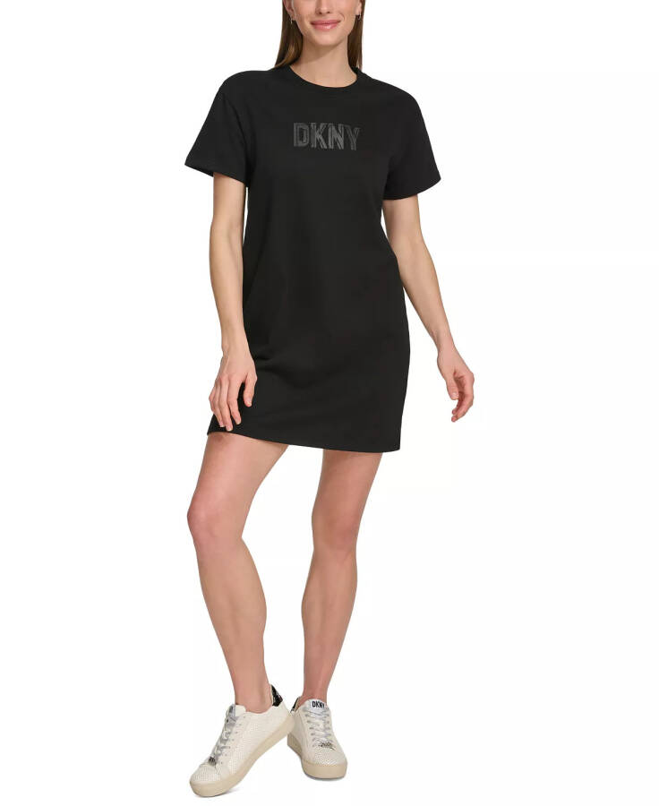 Women's Short-Sleeve Long Logo T-Shirt Dress Black - 3