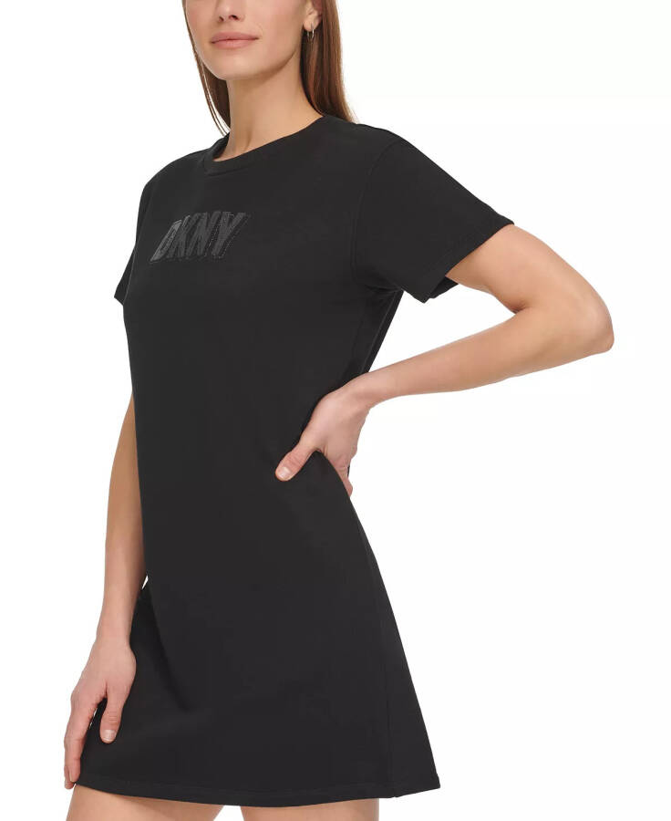 Women's Short-Sleeve Long Logo T-Shirt Dress Black - 4