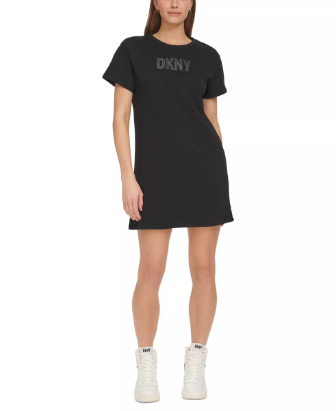 Women's Short-Sleeve Long Logo T-Shirt Dress Black - 7