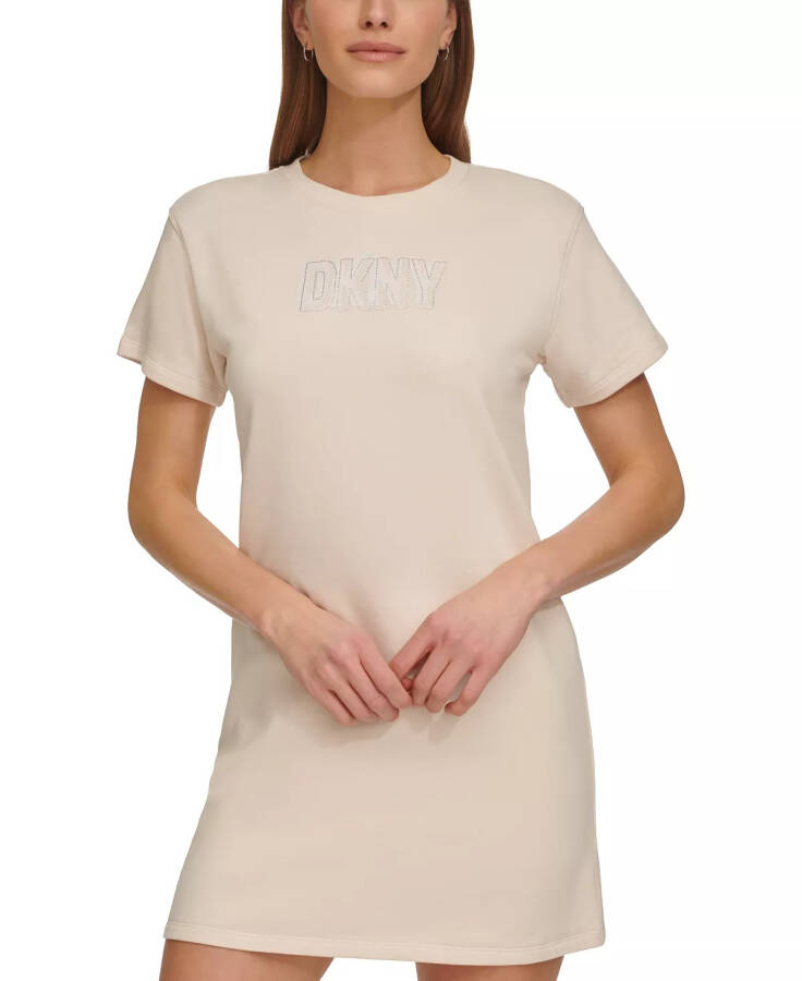 Women's Short-Sleeve Long Logo T-Shirt Dress Sand - 1