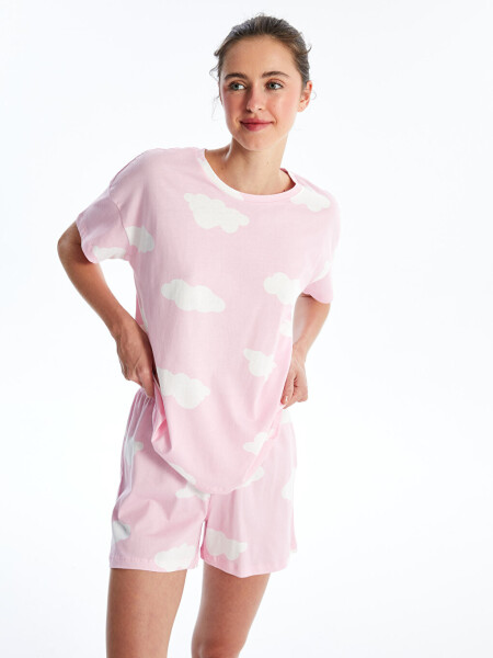 Women's Short Sleeve Printed Bicycle Collar Shorts Pajama Set - 1