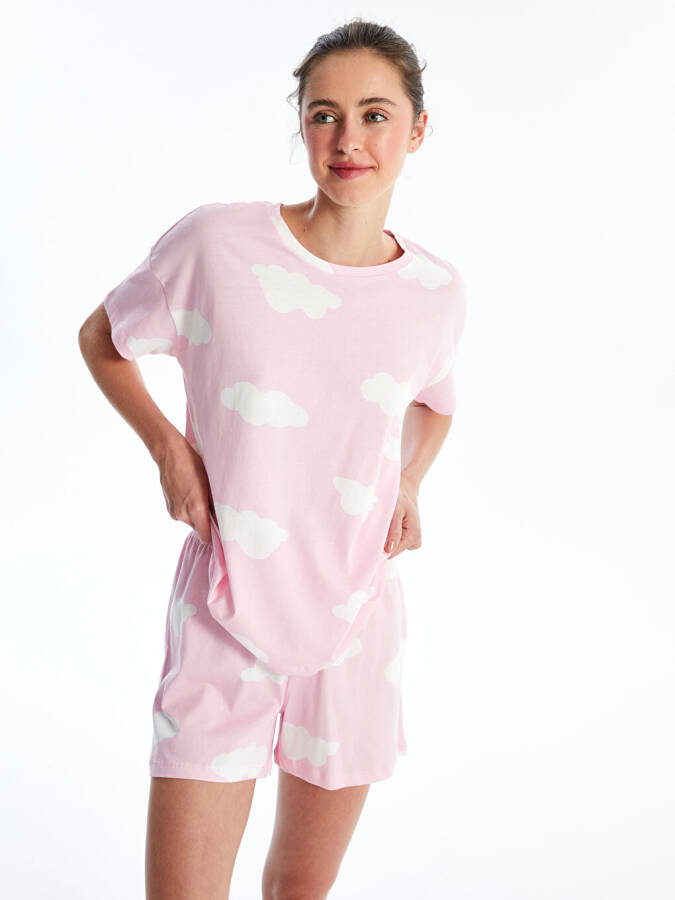 Women's Short Sleeve Printed Bicycle Collar Shorts Pajama Set - 1