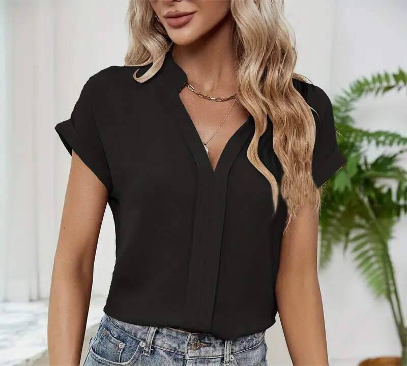 Women's Short Sleeve V-Neck Aerobic Blouse - 1