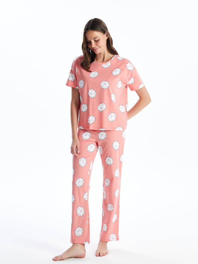 Women's Short-Sleeved Pajama Set with Bicycle Collar Pattern - 1