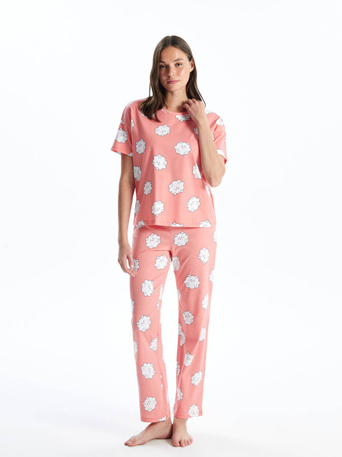 Women's Short-Sleeved Pajama Set with Bicycle Collar Pattern - 3