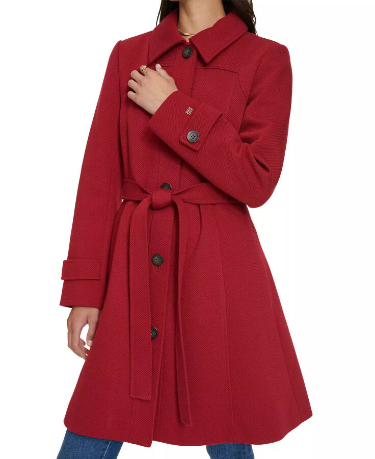 Women's Single-Breasted Belted Coat, Designed for Modazone Red - 3