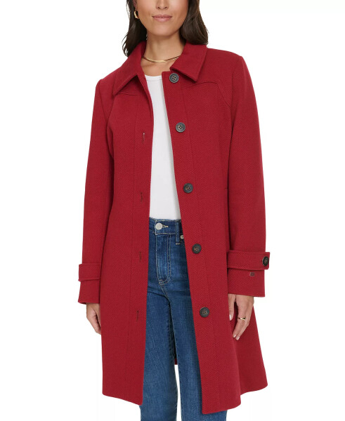 Women's Single-Breasted Belted Coat, Designed for Modazone Red - 5