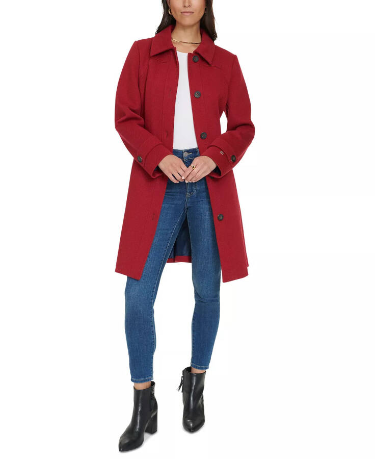 Women's Single-Breasted Belted Coat, Designed for Modazone Red - 6