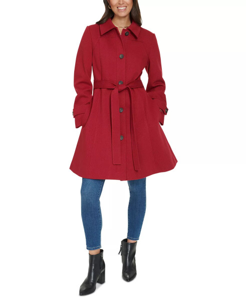 Women's Single-Breasted Belted Coat, Designed for Modazone Red - 7